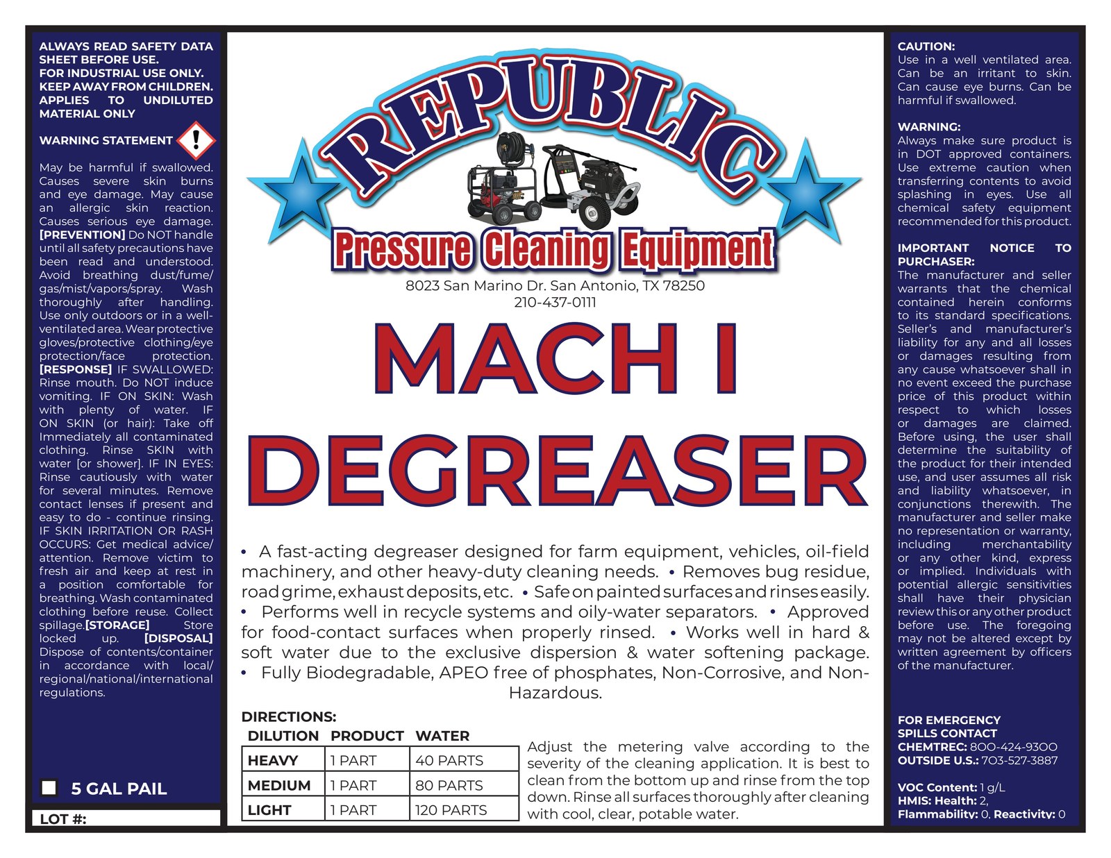 Republic Mach I Degreaser product label